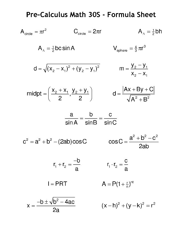 Amath formula sheet