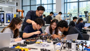 Polytechnic students in Singapore participating in practical engineering and technology learning