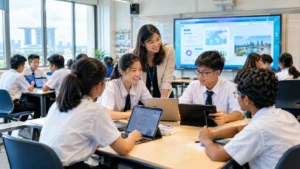 Students using digital learning tools in a Singapore classroom