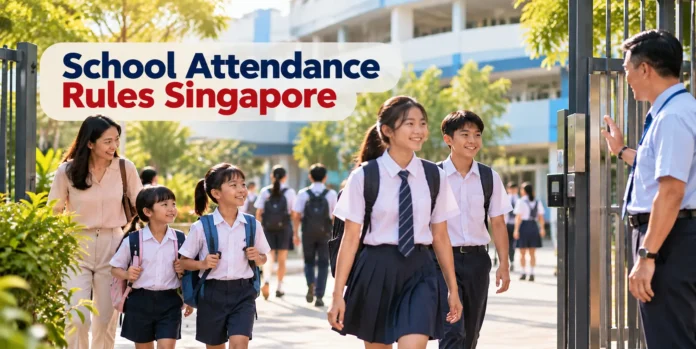 School attendance rules in Singapore with students arriving at school