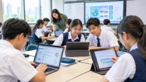 Singapore students using Personal Learning Devices for digital learning