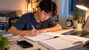 Student using focused study time for homework and revision