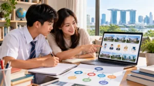 Student and parent exploring education pathways in Singapore
