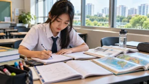 Secondary school student studying Mathematics, Science and Humanities subjects in Singapore