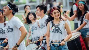 University students taking part in a campus club activity in Singapore